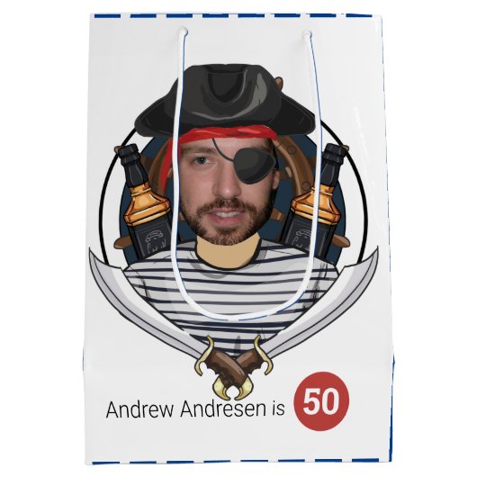 Mannen Fab Pirate Birthday Funny 50th Face Great Medium Cadeauzakje (Achterkant)
