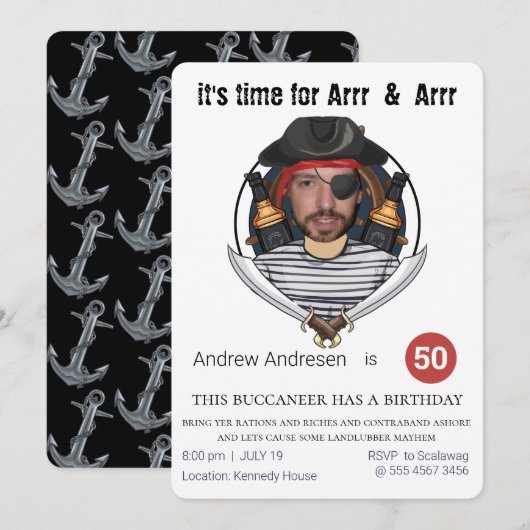 Mannen Fab Pirate Birthday Funny Voeg je gezicht g Kaart (Voorkant / Achterkant)