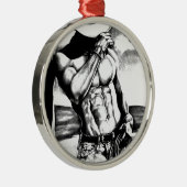 Mannen Fine Art Cowboy Bodybuilding Cool Metalen Ornament (Rechts)