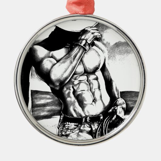 Mannen Fine Art Cowboy Bodybuilding Cool Metalen Ornament (Voorkant)