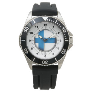 Mannen Finland Vlag Zwart Rubber Strap Horloge