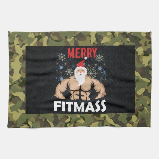 Mannen Fitmas kerstmis Weightlift Gym Theedoek (Horizontaal)