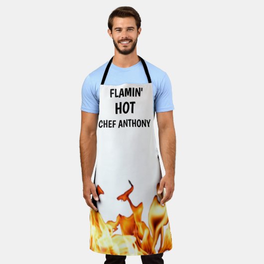 Mannen Flamin Hot White Modern Dad Chef BBQ Schort (Gedragen)