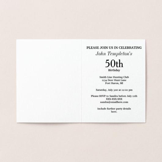 Mannen Folie hertenjacht verjaardagsuitnodigingen Folie Kaarten (Binnen)