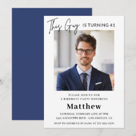 Mannen Foto 41e verjaardagsuitnodiging Navy blue Kaart