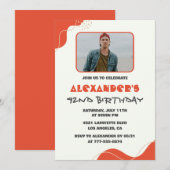 Mannen Foto 42e verjaardagsuitnodiging Modern Rood Kaart (Voorkant / Achterkant)