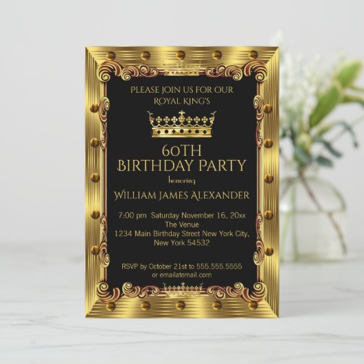 Mannen foto 60th Birthday Party King Crown Gold Kaart (Staand voorkant)