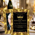 Mannen foto 60th Birthday Party King Crown Gold Kaart<br><div class="desc">Mannen 60e verjaardag Foto van koning Crown Gold Art Deco. Elegant Birthday Party Black Gold Art Deco. Pas je aan met je eigen gegevens.</div>