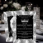 Mannen foto 60th Birthday Party King Silver Crown Kaart<br><div class="desc">Mannen 60e verjaardag Fotokoning Crown Silver Faux Metal Art Deco. Elegant Birthday Party Black Art Deco. Pas je aan met je eigen gegevens.</div>