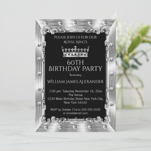 Mannen foto 60th Birthday Party King Silver Crown Kaart (Staand voorkant)