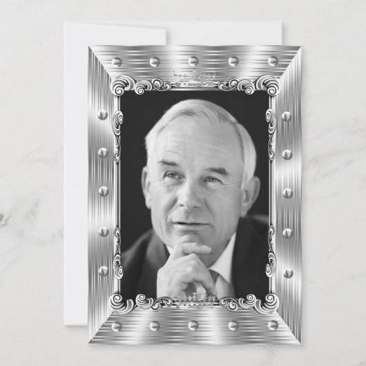 Mannen foto 60th Birthday Party King Silver Crown Kaart (Achterkant)