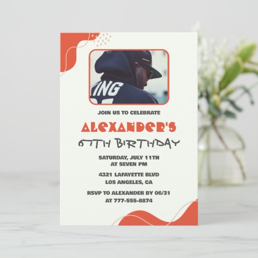 Mannen Foto 67e verjaardag Uitnodigingen Modern Re (Staand voorkant)