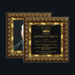 Mannen foto 70th Birthday Party Crown Gold Art Dec Kaart<br><div class="desc">Mannen 70e verjaardag Foto Crown Gold Art Deco. Elegant Birthday Party Black Gold Art Deco. Pas je aan met je eigen gegevens.</div>
