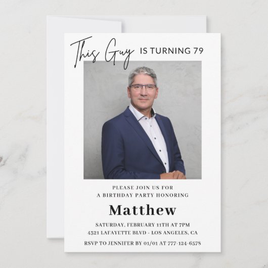 Mannen Foto 79e verjaardag uitnodigingen Navy blau (Voorkant)