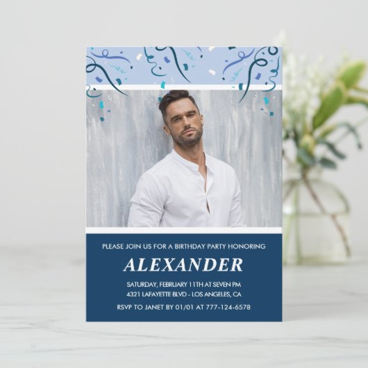 Mannen foto Navy Blue 37e verjaardag Kaart (Staand voorkant)