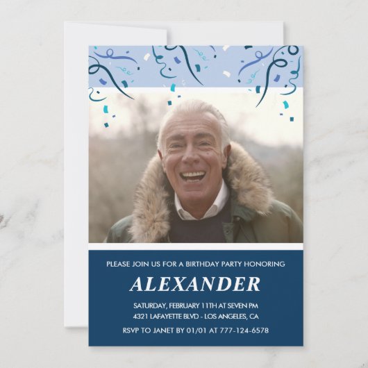 Mannen foto Navy Blue 71e verjaardag uitnodigingen (Voorkant)
