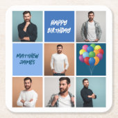 Mannen fotocollage aangepaste blauw verjaardagsfee kartonnen onderzetters (Voorkant)