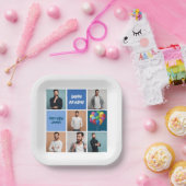 Mannen fotocollage aangepaste blauw verjaardagsfee papieren bordje (Feest)