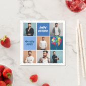 Mannen fotocollage aangepaste blauw verjaardagsfee servet (Insitu)