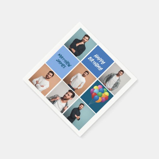 Mannen fotocollage aangepaste blauw verjaardagsfee servet (Hoek)