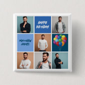 Mannen fotocollage aangepaste blauw verjaardagsfee vierkante button 5,1 cm (Voorkant)