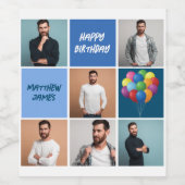 Mannen fotocollage aangepaste blauw verjaardagsfee wijn etiket (Enkel label)