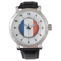 Mannen Frankrijk vlag Zwart lederen riem horloge