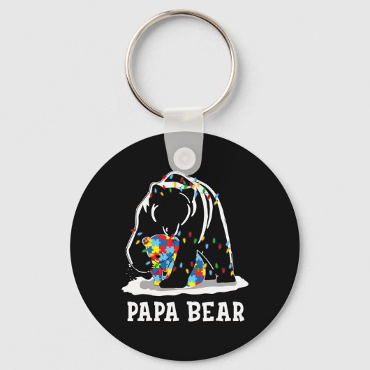 Mannen Fun Papa Beer Autisme Awareness Autisme Mat Sleutelhanger (Voorkant)