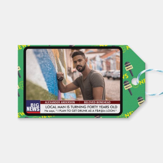 Mannen Funny 40th Verjaardag TV Nieuws 50th 60th Cadeaulabel (Voorkant (Horizontaal))