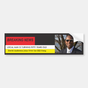 Mannen Funny 50th Birthday Breaking News TV Grafis Bumpersticker