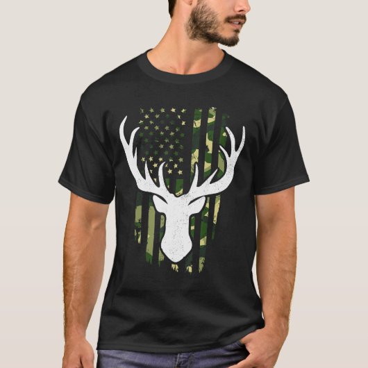 Mannen Funny American Flag Whitetail Elk jachtprog T-shirt (Voorkant)