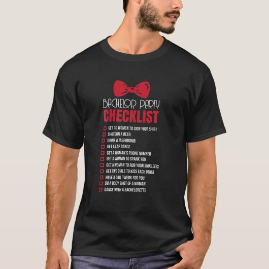 Mannen Funny Bachelor Party Checklist Groom Quote T-shirt (Voorkant)