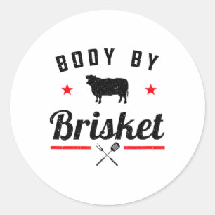 Mannen Funny BBQ Body door Brisket Grillen of Roke Ronde Sticker