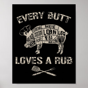 Mannen Funny Butt houdt van wrijfvlees BBQ-roker r Poster