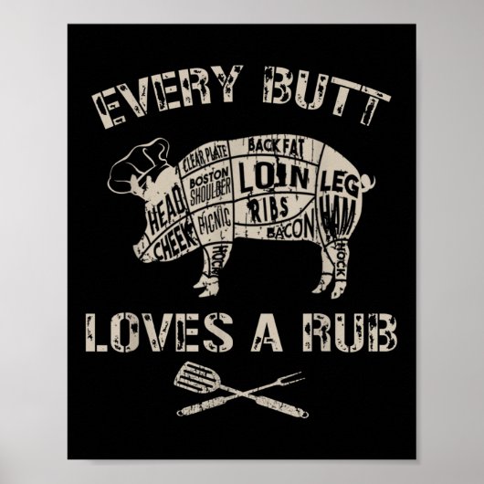 Mannen Funny Butt houdt van wrijfvlees BBQ-roker r Poster (Voorkant)