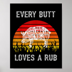 Mannen Funny Butt houdt van wrijfvlees BBQ-roker r Poster