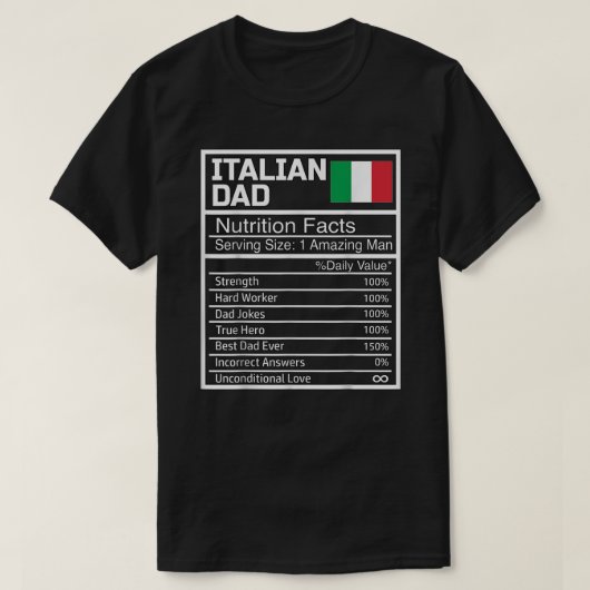 Mannen Funny Italy Dad Nutritional Facts Fathers D T-shirt (Design voorkant)