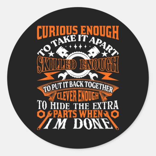 Mannen Funny Mechanic Curious Skill Clever Ronde Sticker (Voorkant)