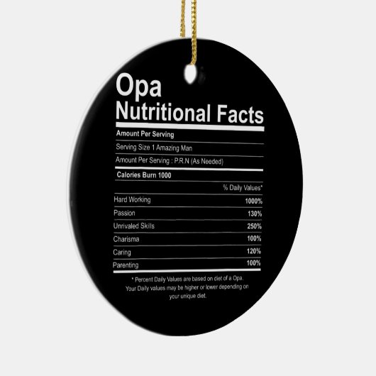 Mannen Funny Opa Grandfather Dad Nutrition Fact Keramisch Ornament (Rechts)