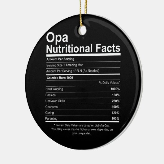 Mannen Funny Opa Grandfather Dad Nutrition Fact Keramisch Ornament (Links)