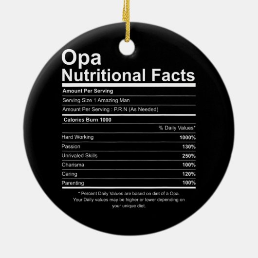Mannen Funny Opa Grandfather Dad Nutrition Fact Keramisch Ornament (Achterkant)