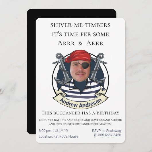 Mannen Funny Pirate Birthday Voeg je gezicht Fun F Kaart (Voorkant / Achterkant)