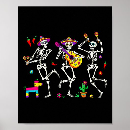 Mannen Funny Skeleton Dancing Guitar Pinata Cinco Poster (Voorkant)