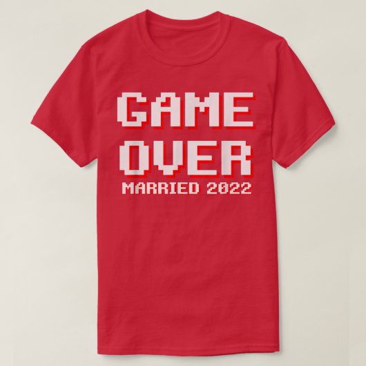 Mannen game over getrouwd 2022 grappige bruinbruil t-shirt (Design voorkant)