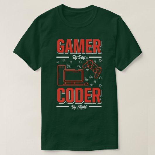 Mannen gamer per dag coder tegen nacht grappige pr t-shirt (Design voorkant)