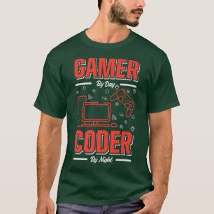 Mannen gamer per dag coder tegen nacht grappige pr t-shirt