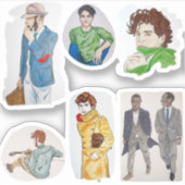 Mannen Geïllustreerd Sticker (Voorkant)