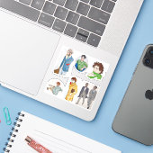 Mannen Geïllustreerd Sticker (Laptop met iPhone)