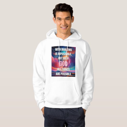 Mannen geloof hoodie - Mattheüs 19:26 (Voorkant volledig)