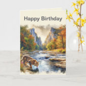 Mannen Gelukkige Verjaardag Bobcat Natuur Wenskaar Kaart (Gele Bloem)